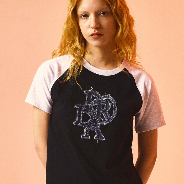 韓國PRENDA - COMBINATION DENIM PATCH TEE BLACK